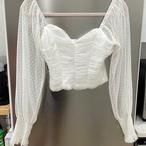 White Mesh Sleeve Crop Top
